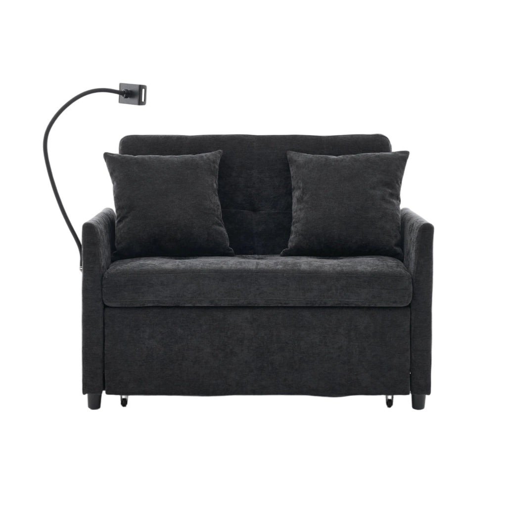 Divano imbottito ULEVR 109x72x83,5 cm con porta USB e supporto per tablet, tessuto nero