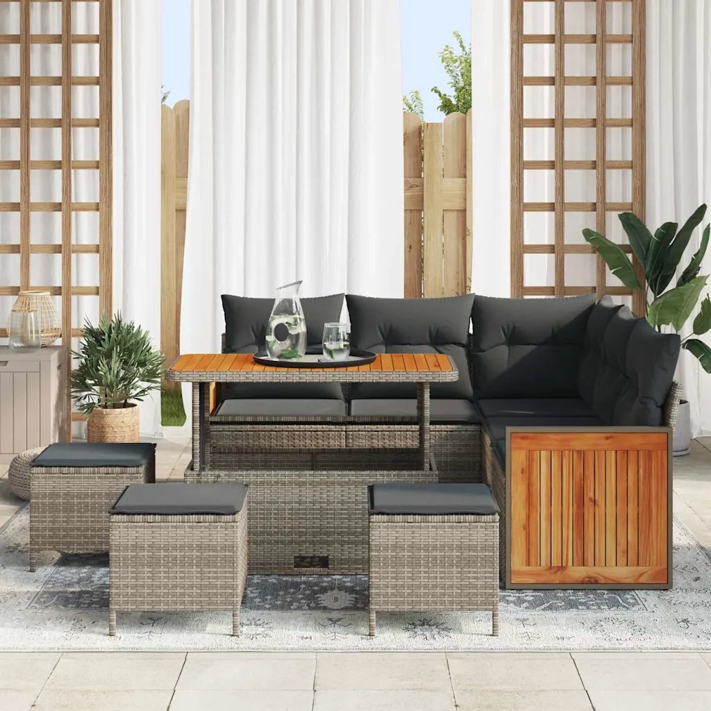 Set Divano da Giardino con cuscino 9 pcs Grigio polyrattan