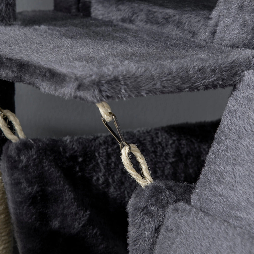 Albero per Gatti con Tiragraffi 48x48x125 cm Casetta Amaca Letto e Tunnel in Truciolato Peluche e Sisal Grigio