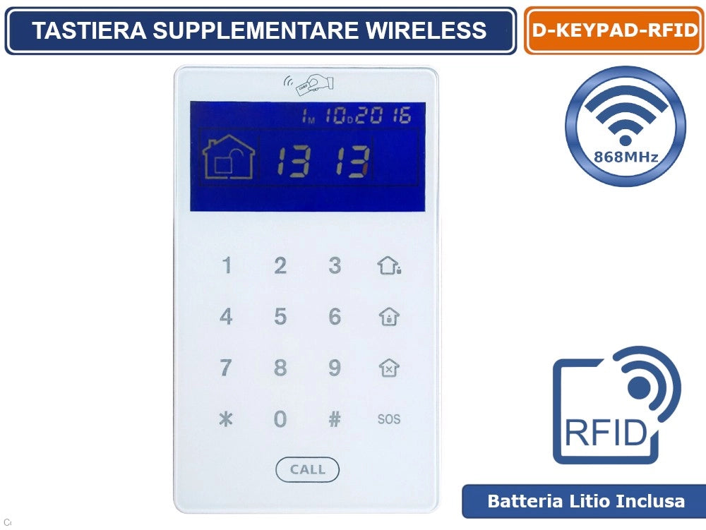 TASTIERA KEYPAD-RFID WIRELESS 868 MHZ TOUCH SCREEN PER CENTRALE DEFENDER
