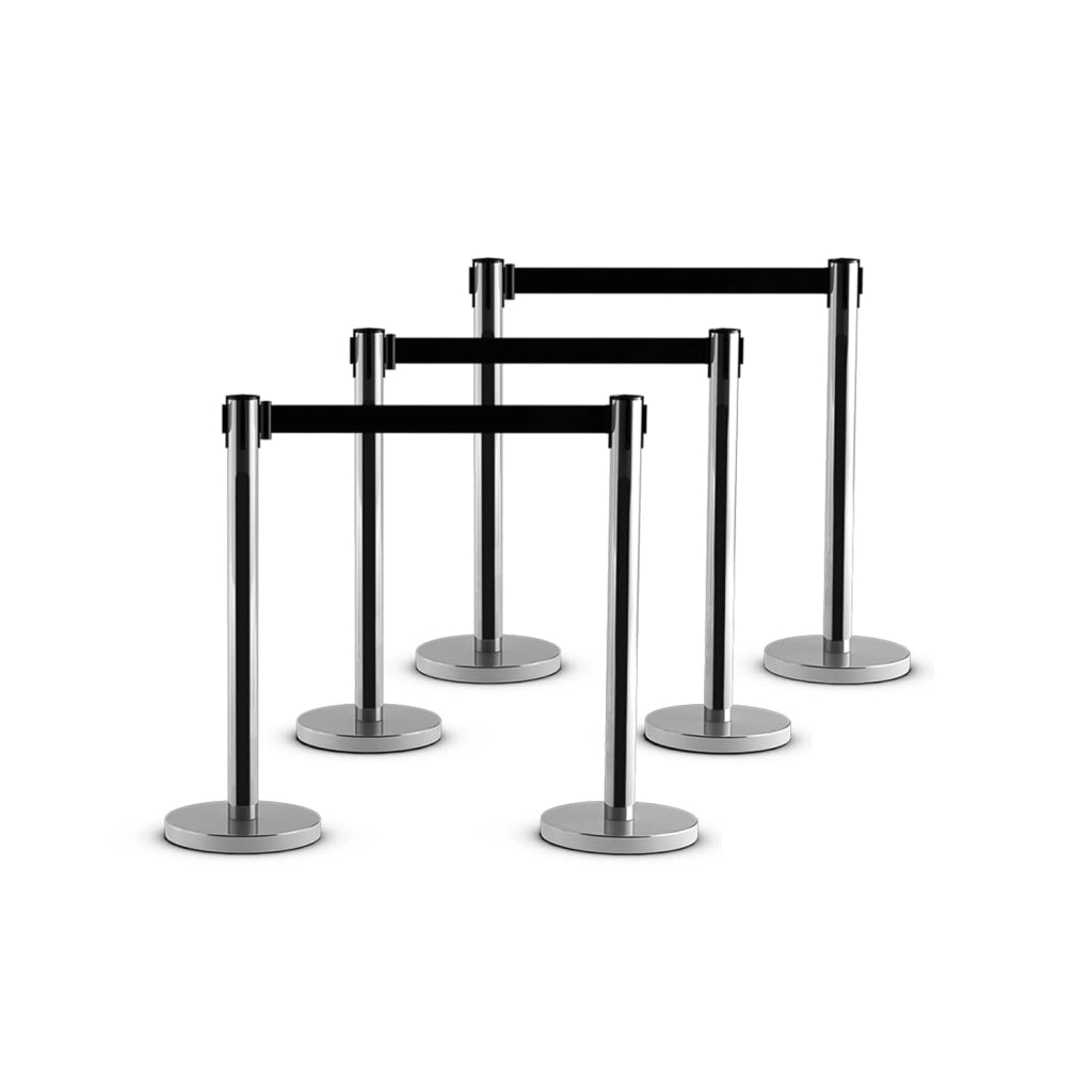 6 Paletti di Delimitazione, Colonnine Segnapercorso Corda, Barriera in Acciaio Inox con Nastro Retrattile, Ideale per Hotel Ristorante Cinema