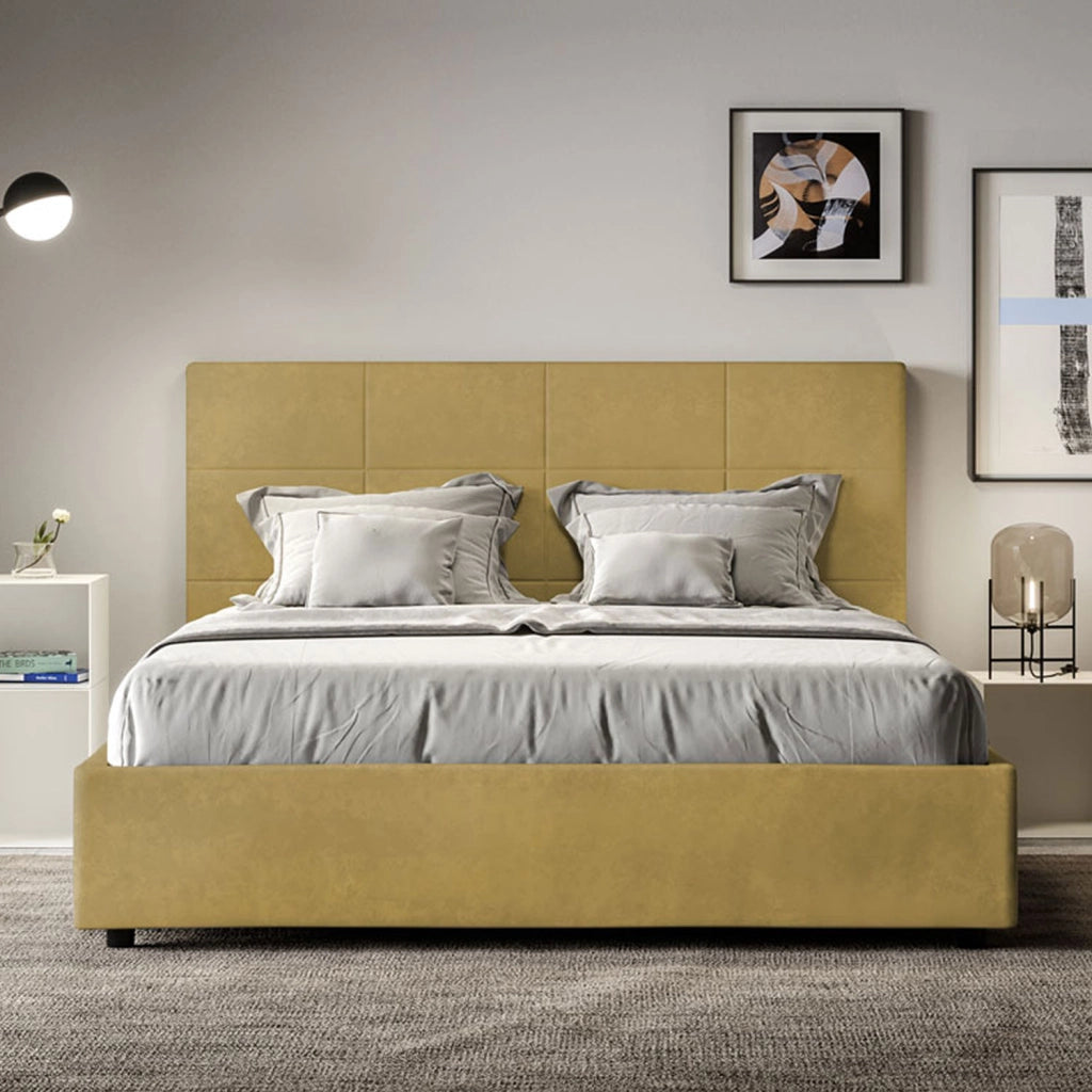 BS COM Letto una piazza e mezza con rete imbottito 130x200 microfibra ocra