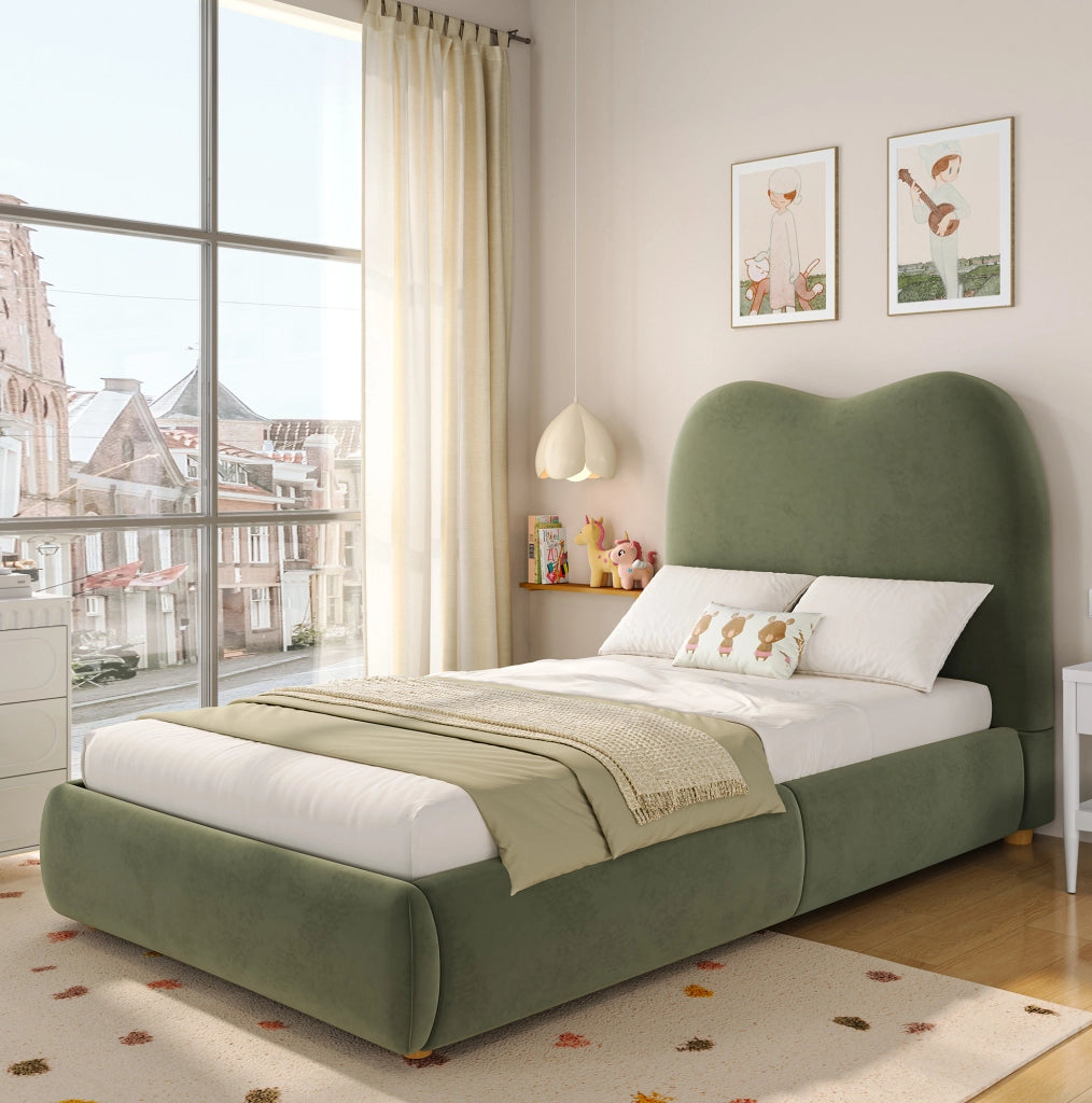 Letto imbottito verde in velluto con contenitore idraulico e rete
