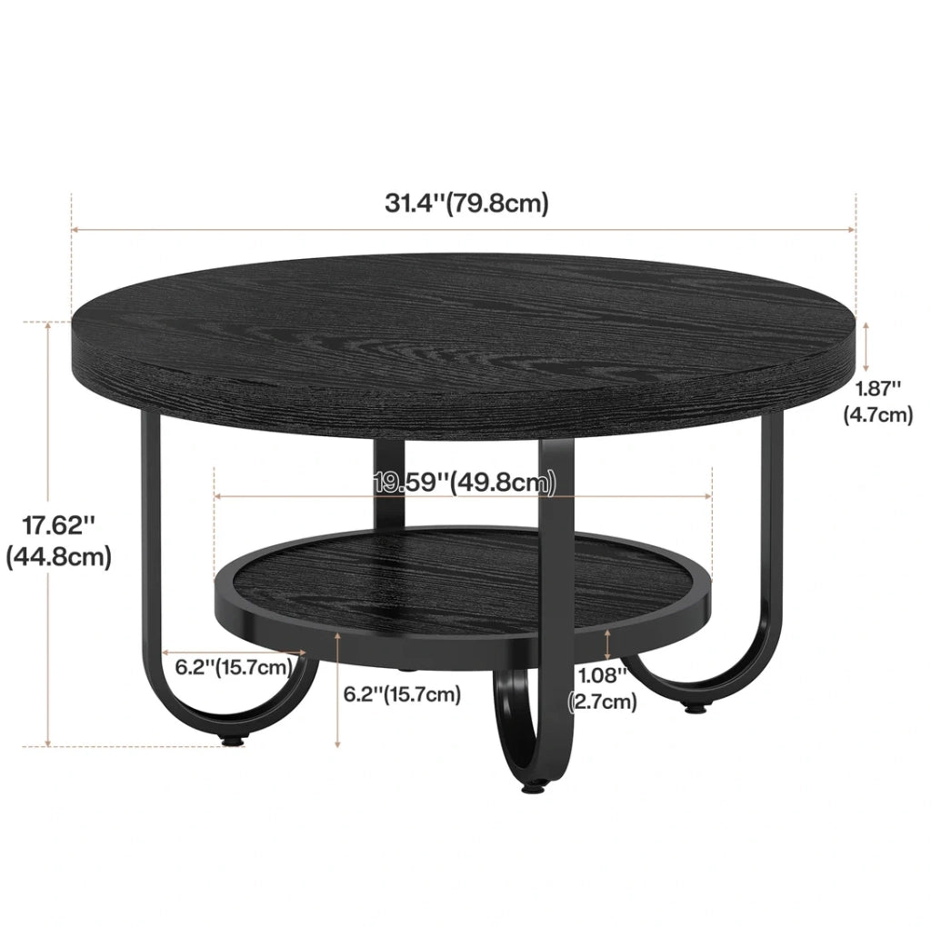 TAVOLINO DA CAFFÈ rotondo 79 cm 2 ripiani nero MDF e metallo