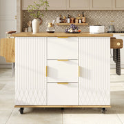 Carrello da cucina mobile con piano di lavoro richiudibile e presa elettrica, bianco effetto legno, 134x46/74x88 cm