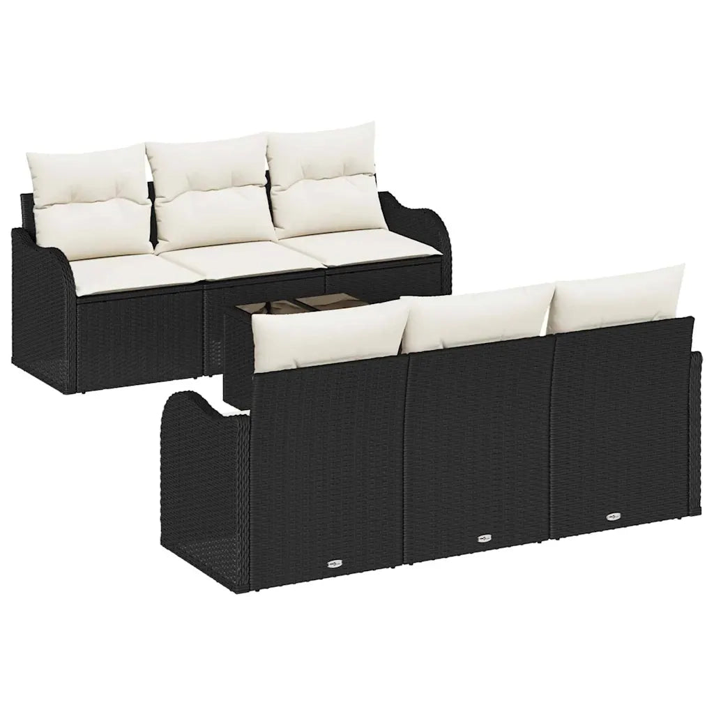 Set Divano da Giardino con cuscino 7 pcs Nero e Crema