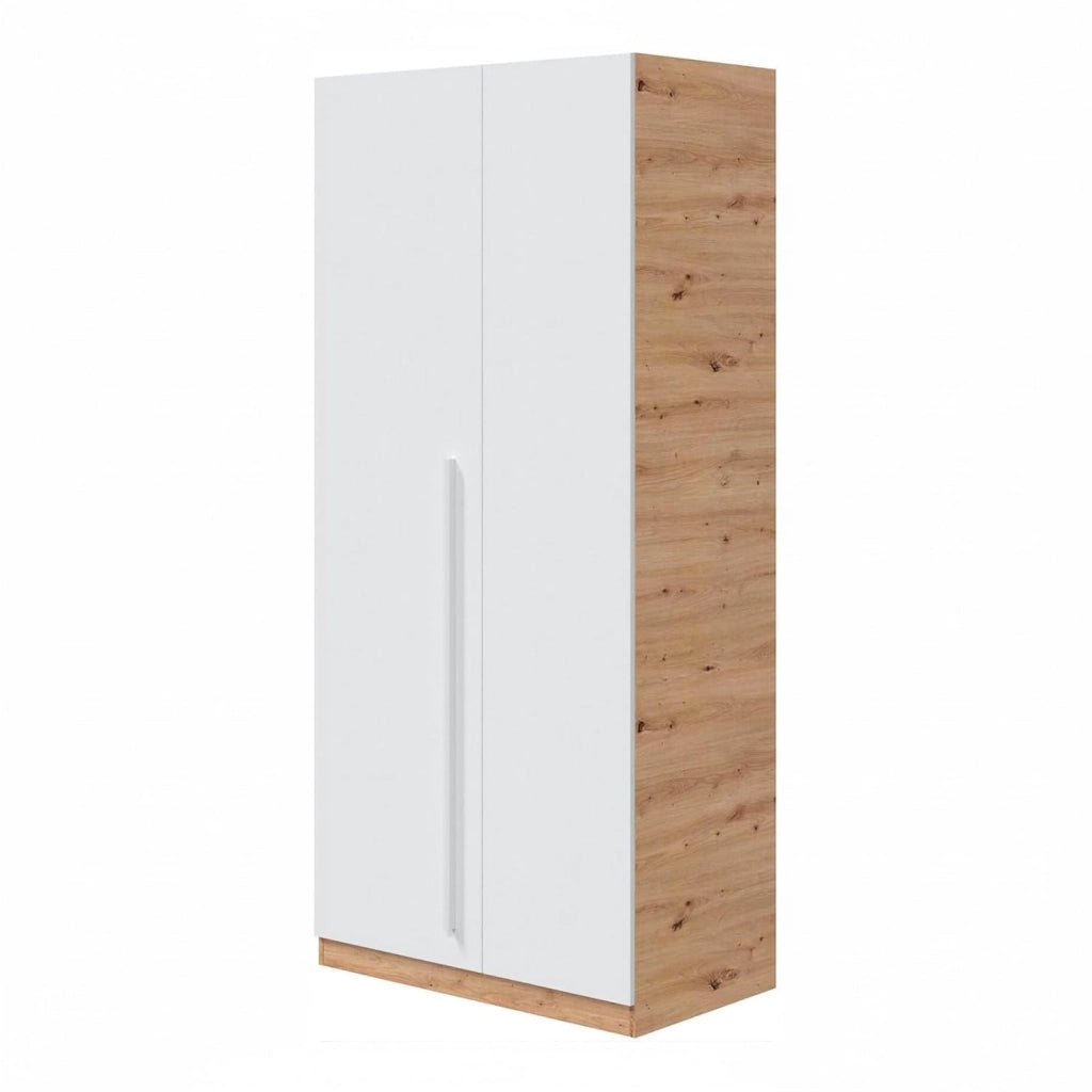 Armadio A 2 Ante Con Asta Appendiabiti E 3 Ripiani Armadietto Mobile Guardaroba Mobiletto Moderno Per Cameretta Camera Ragazzi 90 x 200 x 52 Cm Bianco E Rovere