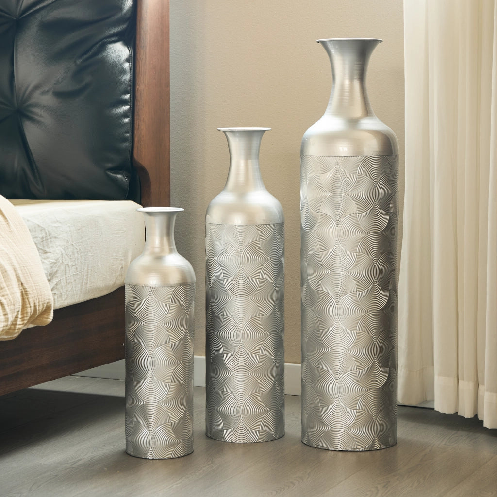 VASI DA TERRA Set da 3 pezzi 50/66/83 cm Metallo Argento