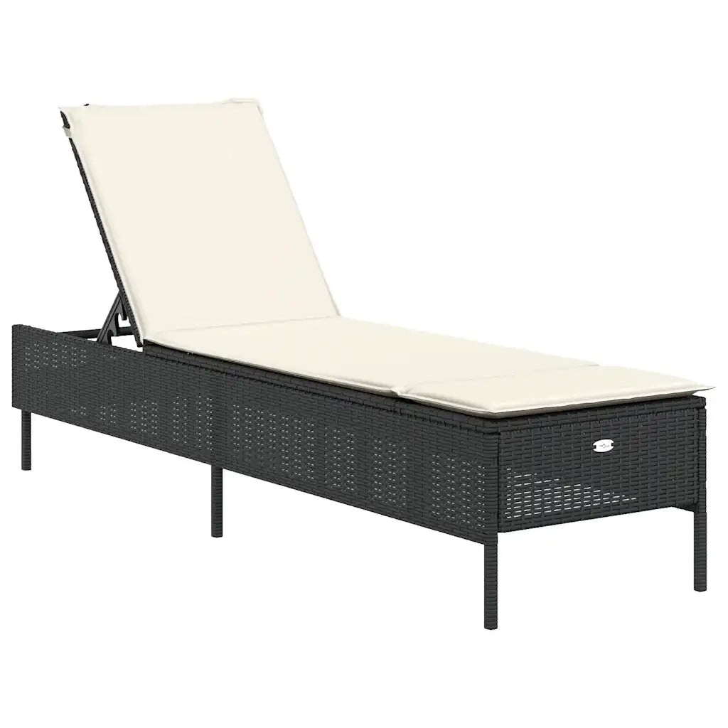 Set Lettini Prendisole con Cuscini 3pz Nero in Polyrattan 3284263
