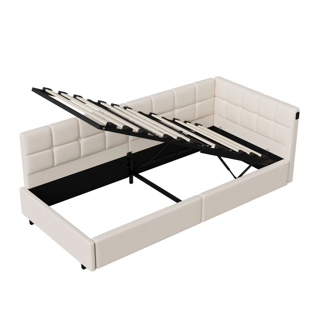 Divano letto singolo 90x200 con luce LED;Letto singolo Angolare con contenitore idraulico;letto imbottito con testiera;letto con rete a doghe;Velluto