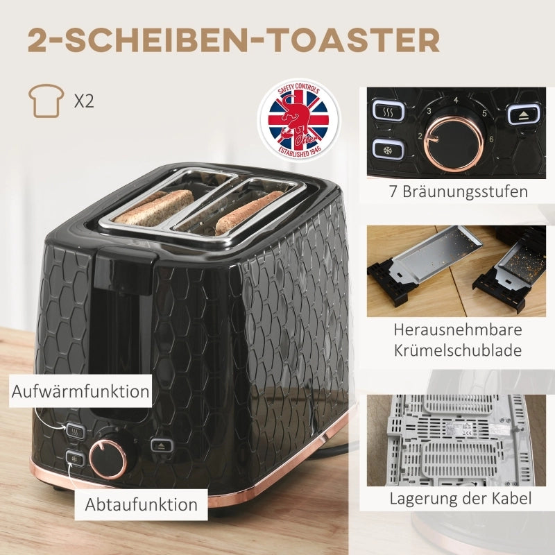 Set Bollitore e Tostapane, 1,7 L, Nero, con Vari Modi di Funzionamento e Display LED