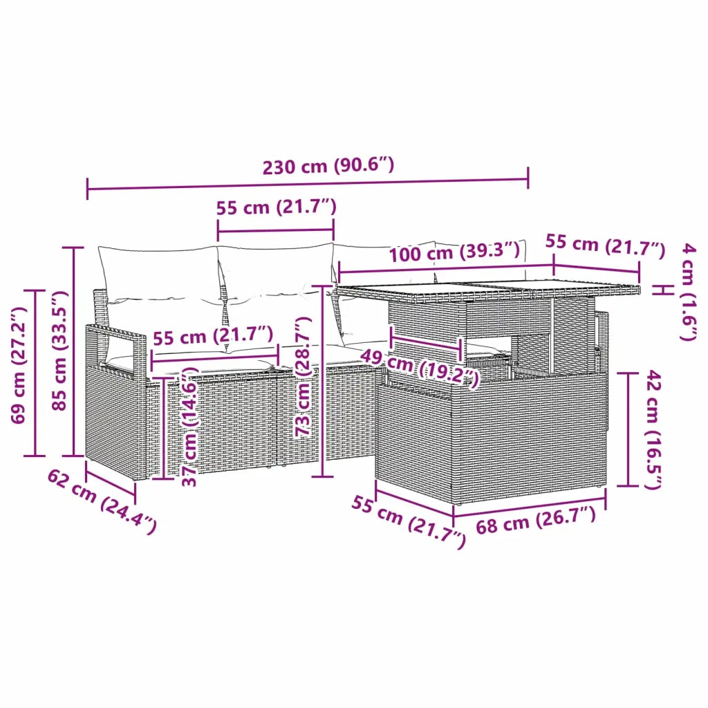 Set Divano da Giardino 5 pcs Marrone e Rosso polyrattan 3348730