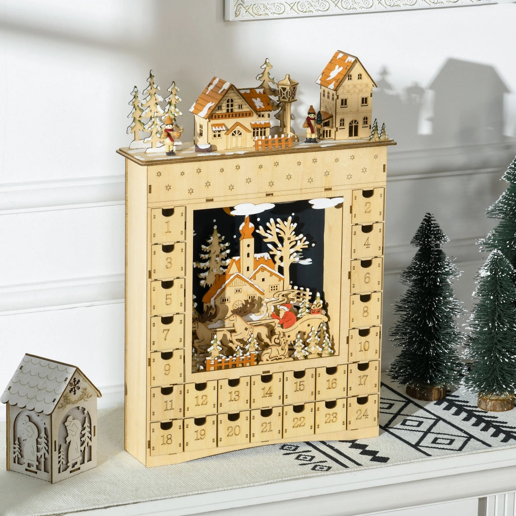 Villaggio di Natale LED Calendario dell'Avvento con 24 Cassetti ¨C Zephmum ¨C Beige 60x40x138 cm