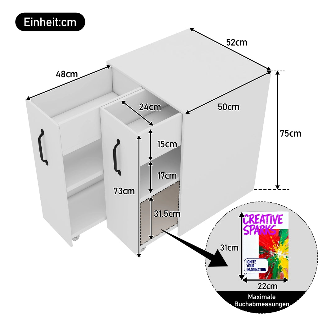 Libreria con Ruote e Cassetti ¨C MINIMAL ¨C Legno, Ripiani, 52x50x75 cm