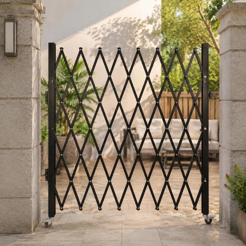 Single Security Gate, Folding Door Gate, Accordion Security Gate Made Of Steel, 127 X 190.5 Cm. Expandable Security Gate, 360° Rolling Barricade Gate, Scissor Gate Or Door With Padlock.