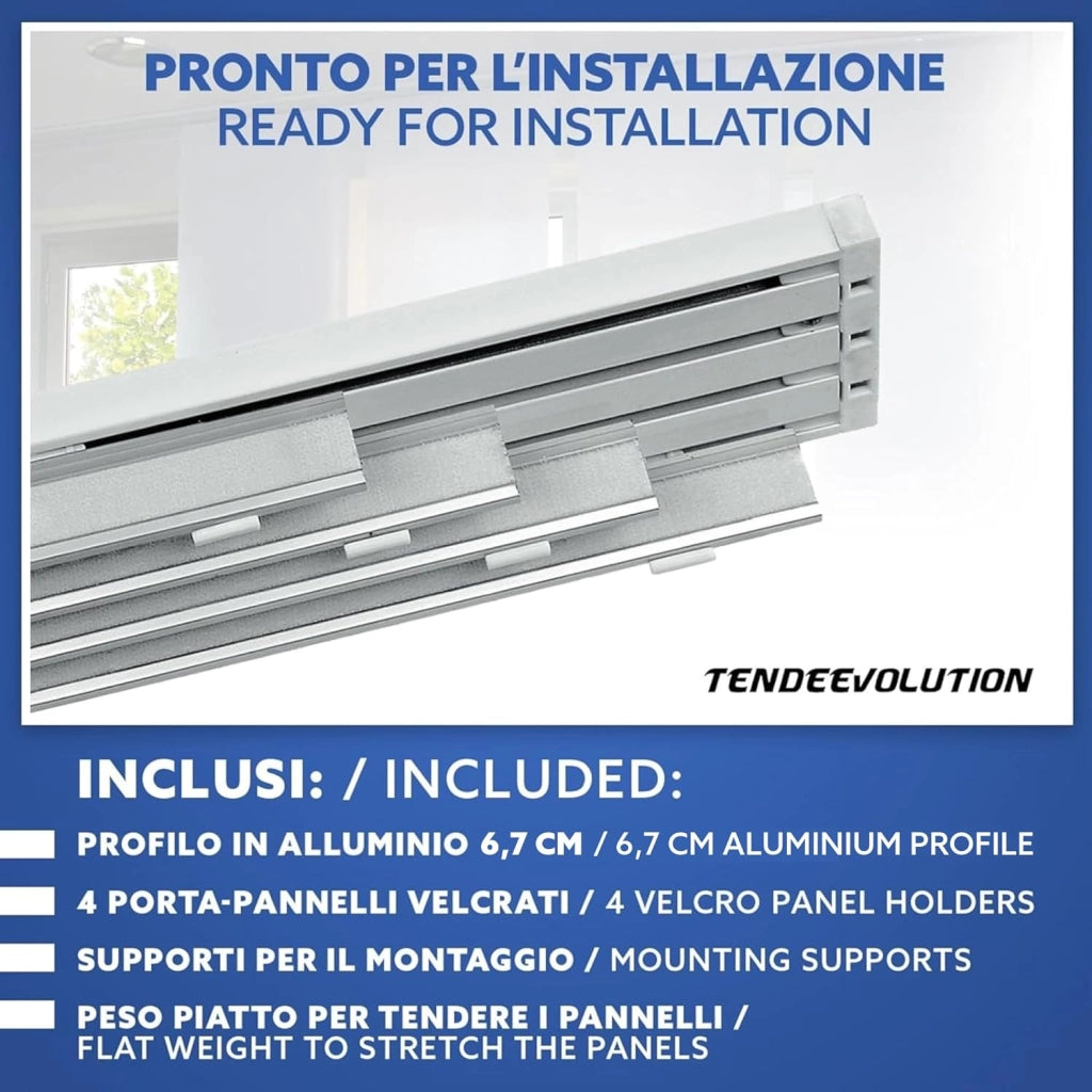 Bastone per Tende A Pannello Comando a Corda Apertura a destra, Binario a 4 vie con portapannelli da 55 CM, Attacco Parete Lunghezza 200 CM