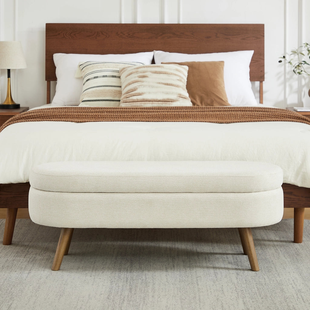 Panca contenitore in chenille con vano portaoggetti e fori di ventilazione, beige, per camera da letto e corridoio, 110 cm