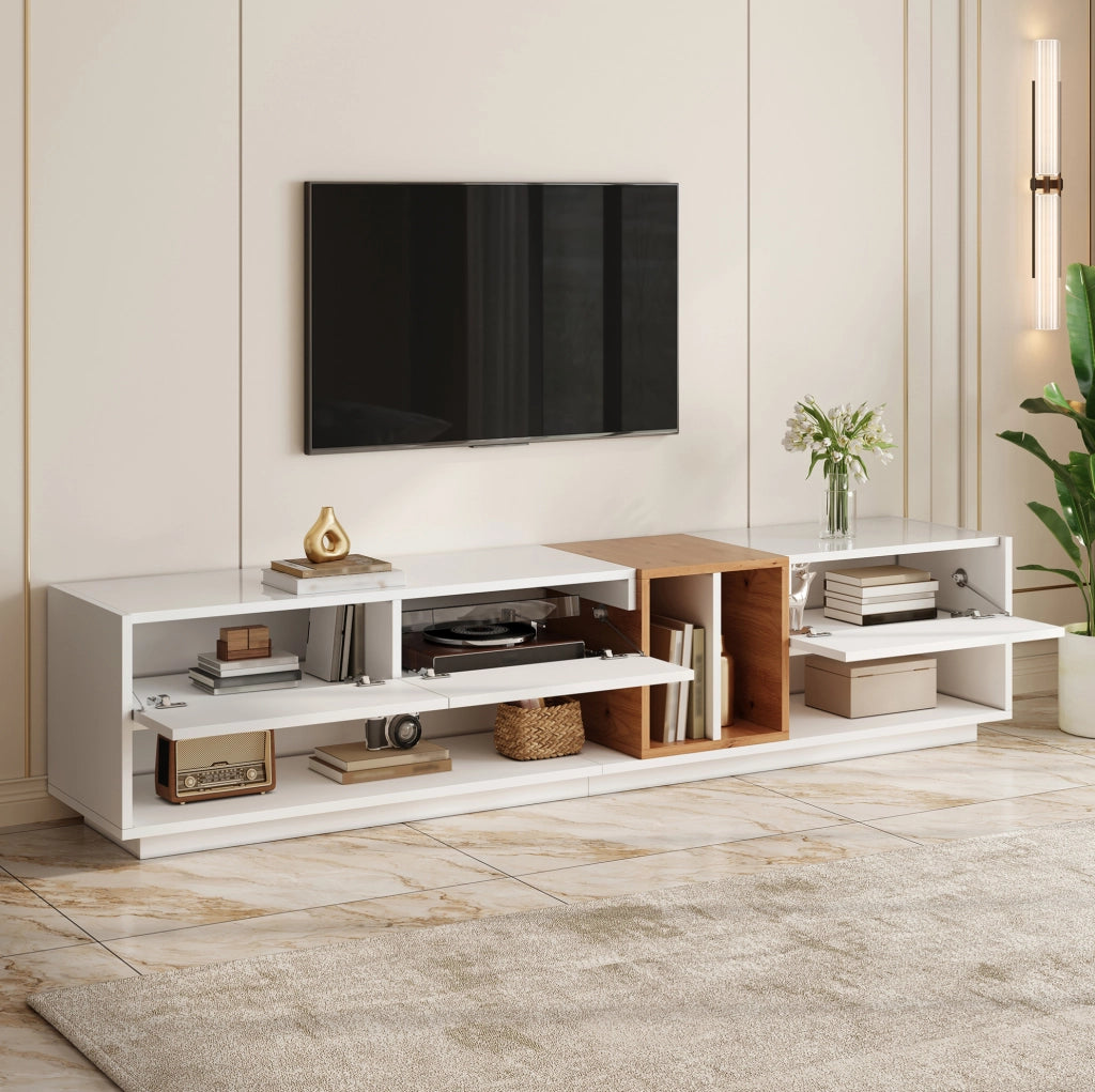 MOBILE TV con LED e controllo App 190x38x42 cm Bianco Lucido