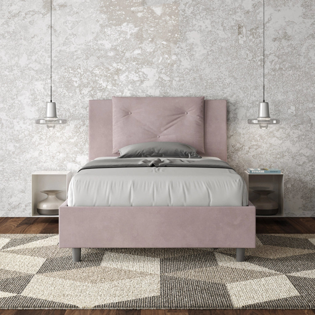 BS COM Letto una piazza e mezza senza rete imbottito 110x210 microfibra glicine