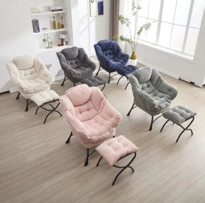 Poltrona relax rosa con poggiapiedi e tasca laterale