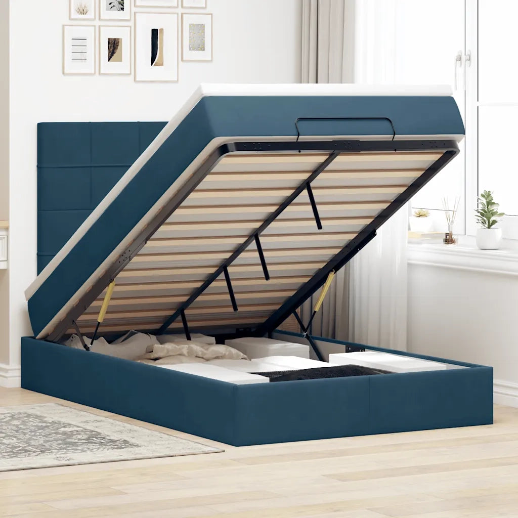 Struttura Letto Pouf con Materassi Blu Scuro 120x200 cm Velluto 3314316