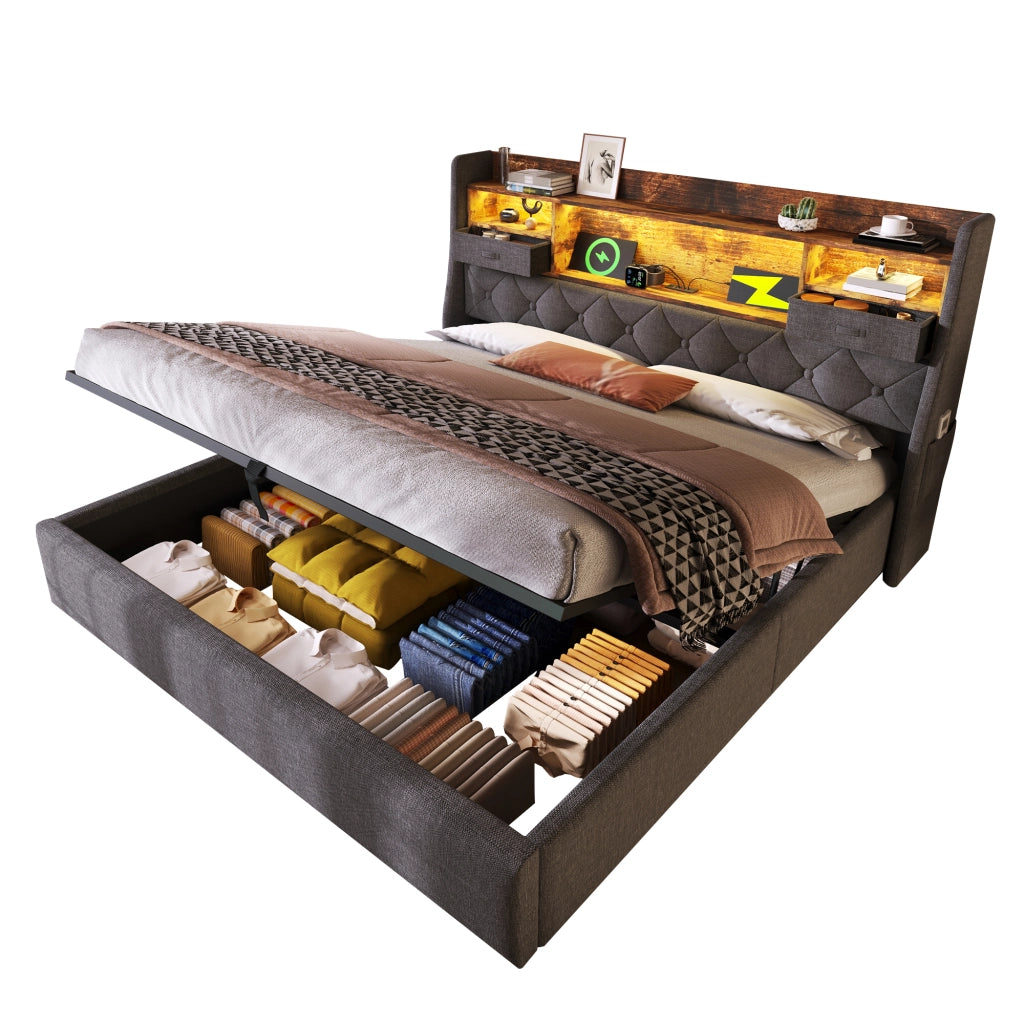 letto imbottito lino grigio 140 x 200 cm