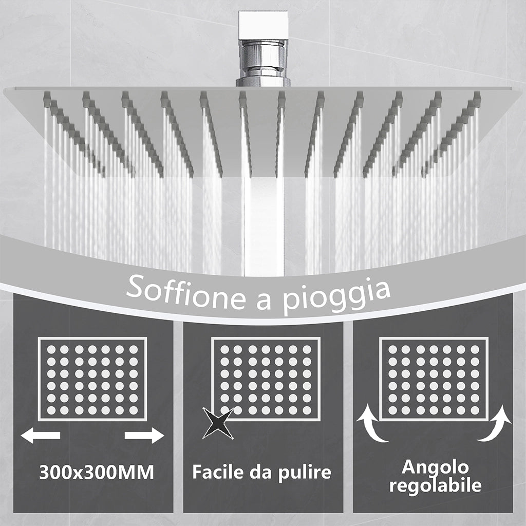 AICA Colonna doccia con miscelatore termostatico, rubinetto doccia 28x4cm, soffione doccia quadrato 30x30cm in acciaio inox cromato