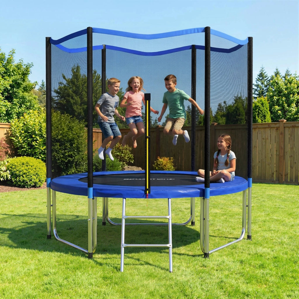 Trampolino Esterno per Bambini con Rete di Sicurezza e Scala ¨C Minimal ¨C ?305 cm Blu