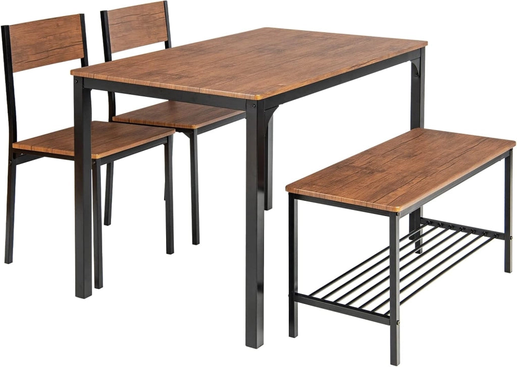 Set Tavolo e Sedie da Cucina 4 Pezzi, Tavolo da Pranzo con 2 Sedie e 1 Panca, Set Mobili da Cucina Salvaspazio con 4 Posti, per Cucina, Sala da Pranzo, Soggiorno (Marrone)