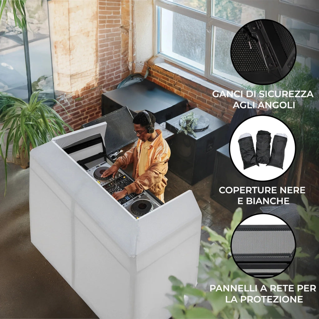 Booth DJ Professionale Pieghevole con Ripiano per Mixer, Coperture e Borsa