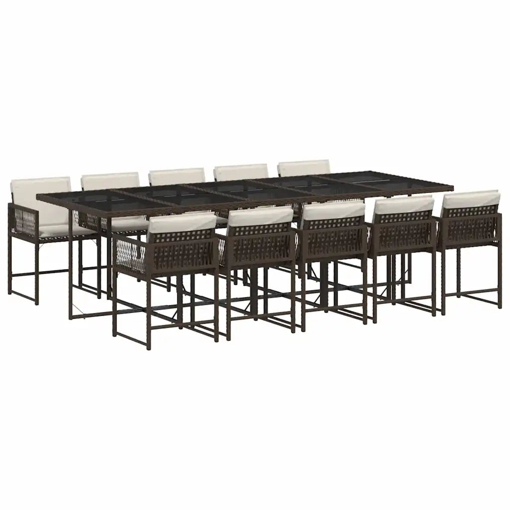 Set da Pranzo da Giardino 11 pz con Cuscini Polyrattan Marrone