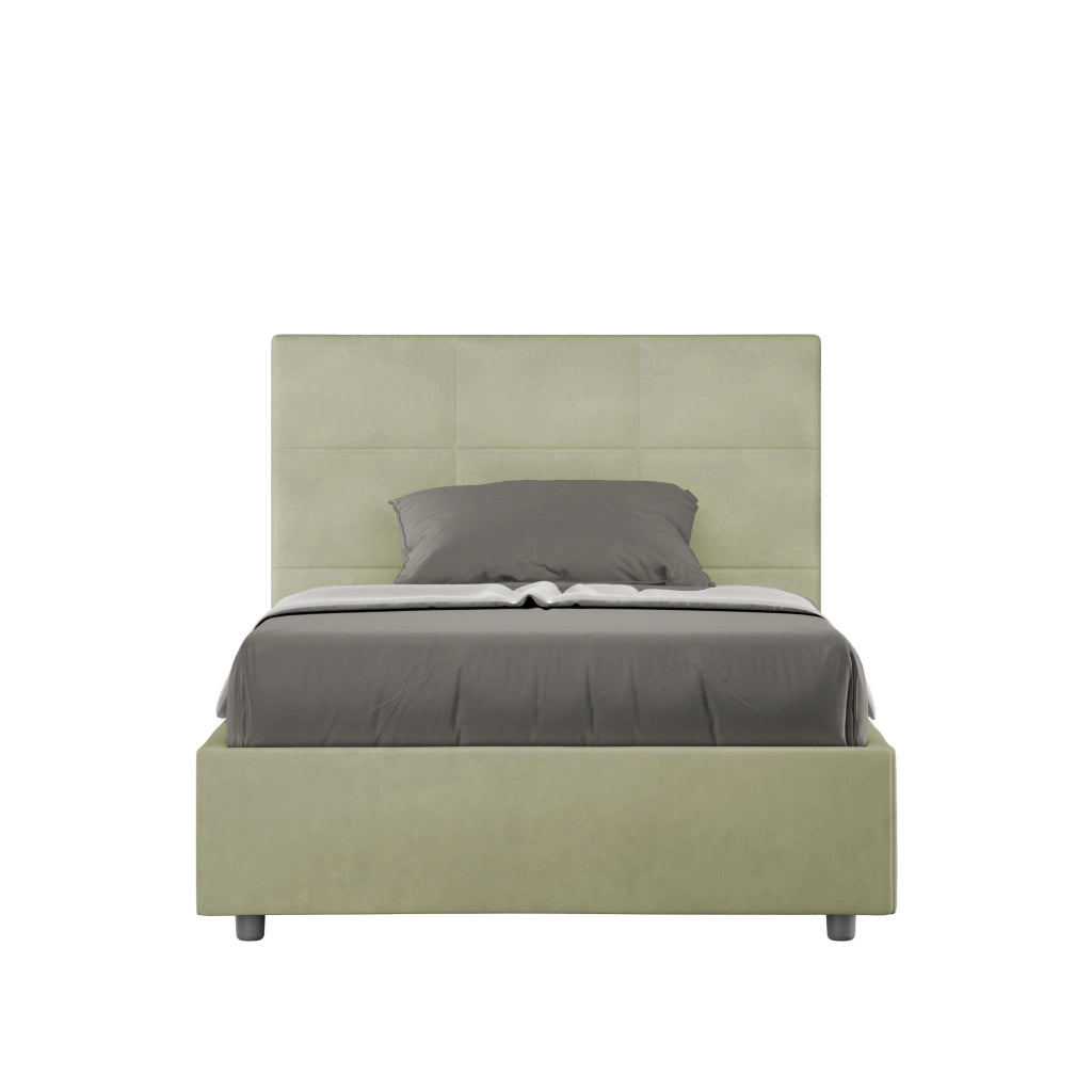 BS COM Letto una piazza e mezza con rete imbottito 120x200 microfibra tè verde
