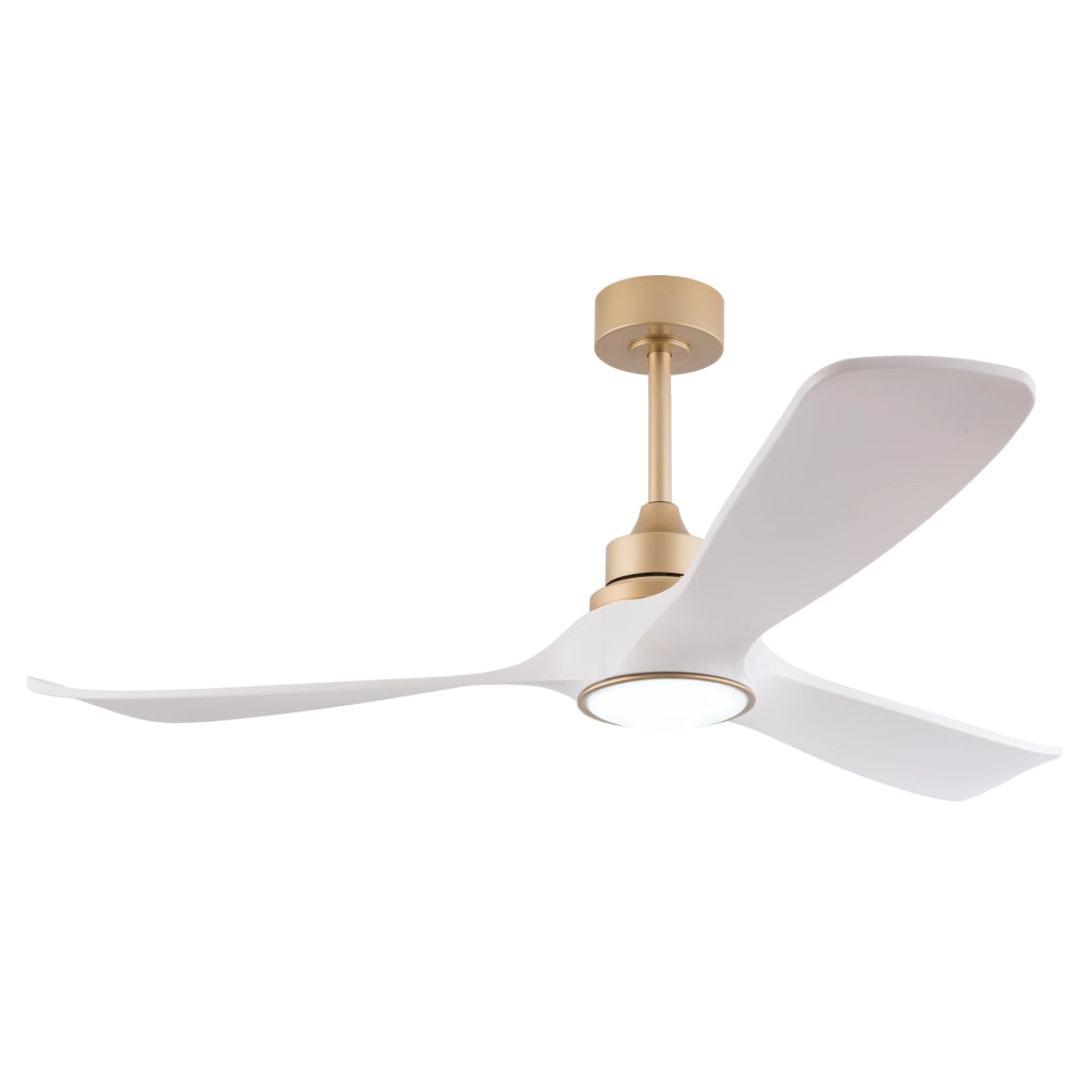 Ventilatore da soffitto 52 pollici con luce; telecomando e 3 pale in ABS oro e bianco