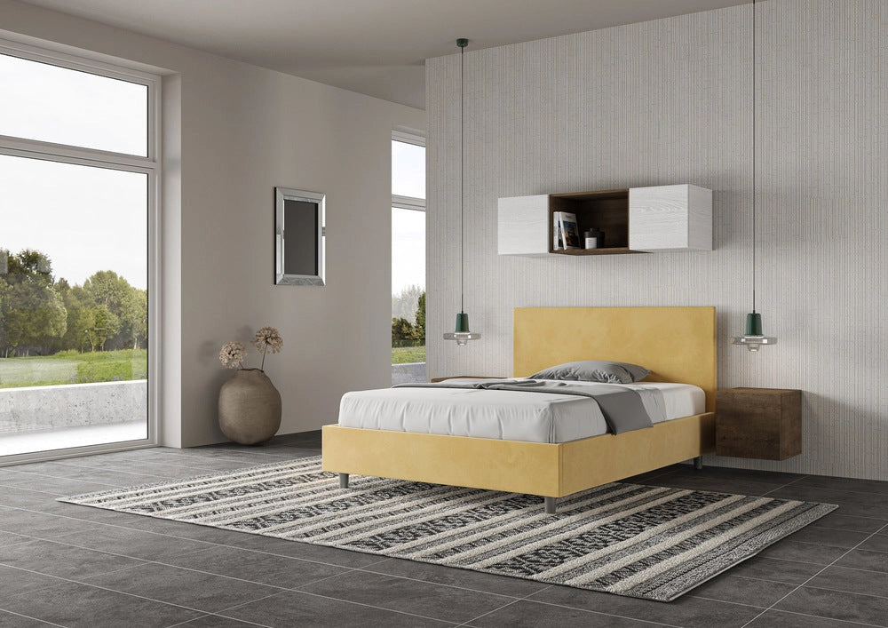 Letto Matrimoniale Large 170x190 cm con Rete e Contenitore Adele Ocra