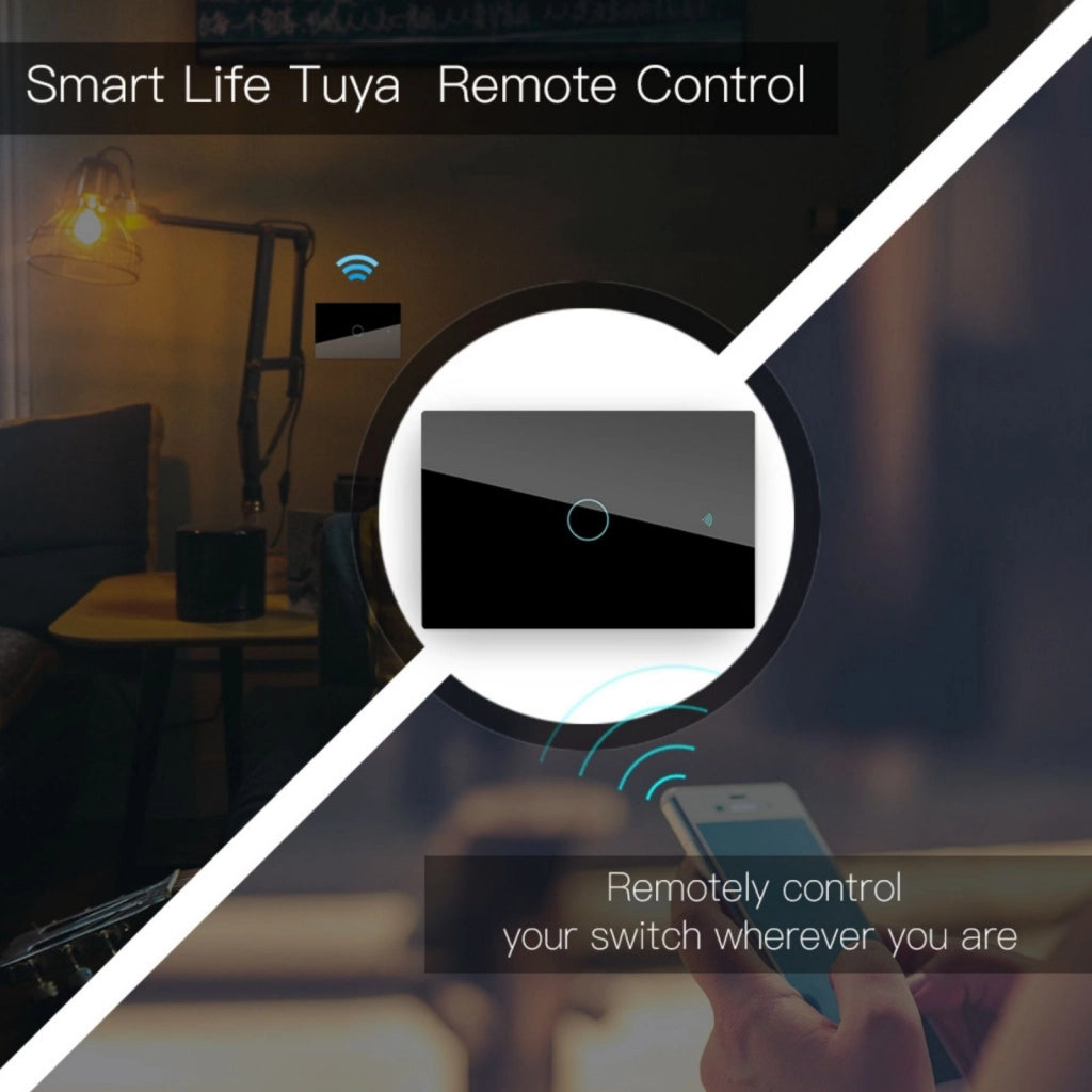 A2ZWORLD Interruttore Da Scatola 503, Touch Nero, WIFI 2.4G+BLE+RF 433MHz, Bluetooth BLE Mesh, TUYA Smart Life, 220V 10A, 120X72X38mm Per Scatola 503, IP20, Disponibili 1,2,3,4 Tasti (1 Tasto)