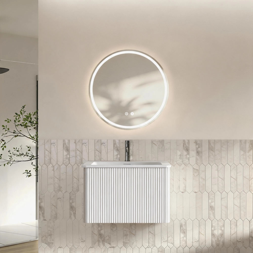 Mobile da bagno con lavabo integrato e specchio LED - per bagno - bianco
