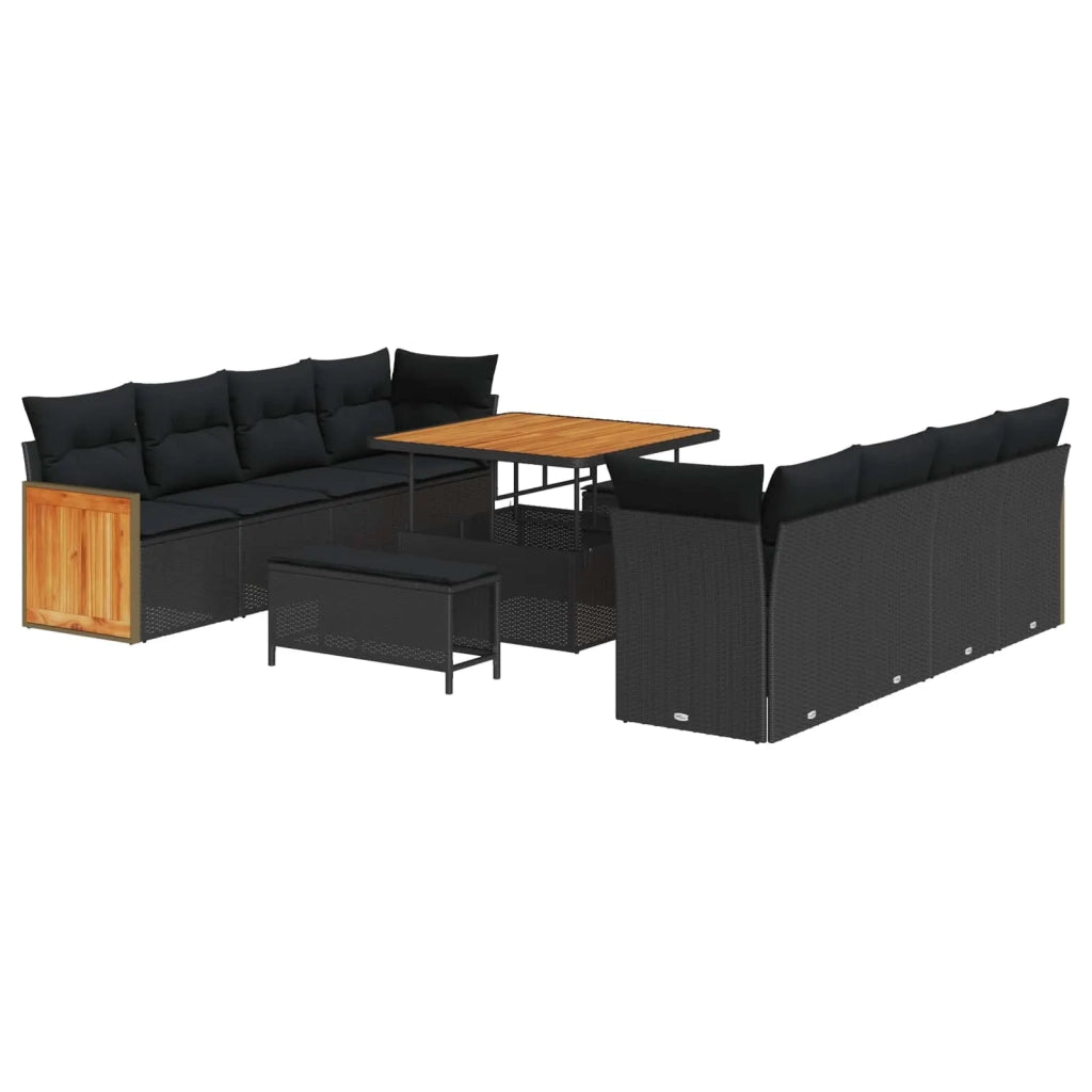Set Divano da Giardino con cuscino 11 pcs Nero 3363284