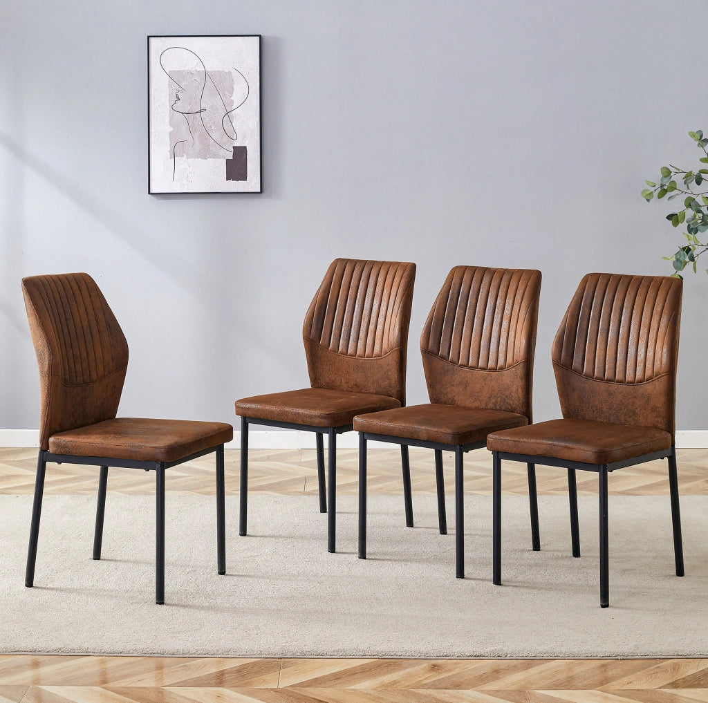 SEDIE da pranzo Set da 4 pezzi 93 cm Tessuto marrone e metallo nero