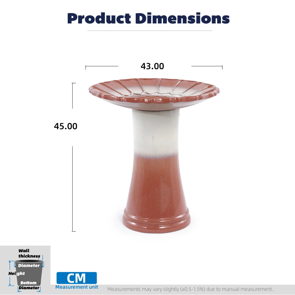 Bagno per Uccelli in Ceramica Artigianale Ø 43 cm, H 45 cm, Resistente alle Intemperie e al Gelo, Finitura Smaltata Bicolore
