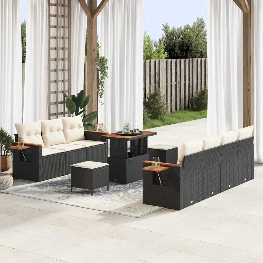 Set Divano da Giardino 13 pcs Nero e Crema polyrattan