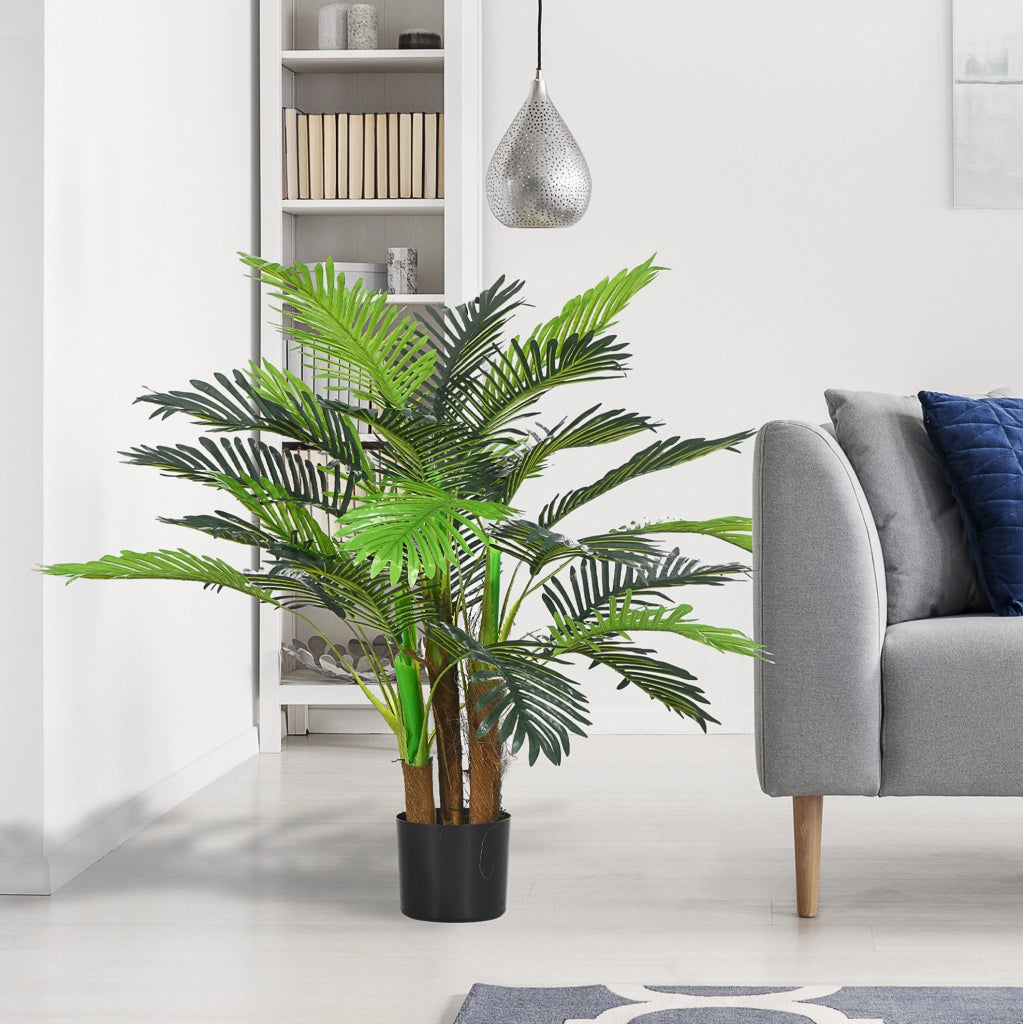 Palma artificiale ULEVR 105 cm con 5 tronchi e rami modellabili, pianta decorativa in plastica verde