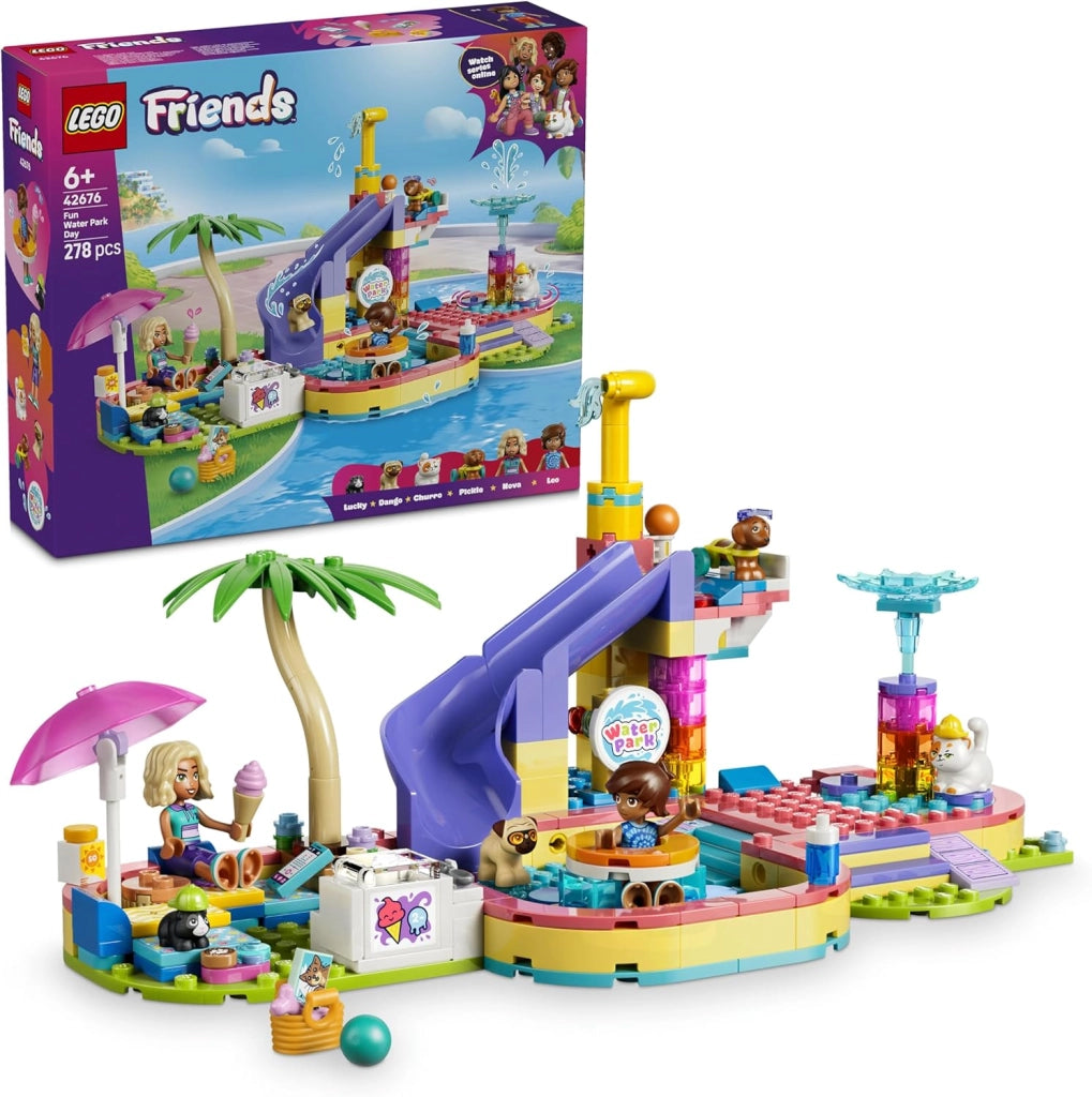 LEGO Friends Divertente Giornata al Parco Acquatico - Miniatura da Costruire Giocattolo con Scivolo, 2 Mini Bamboline, 4