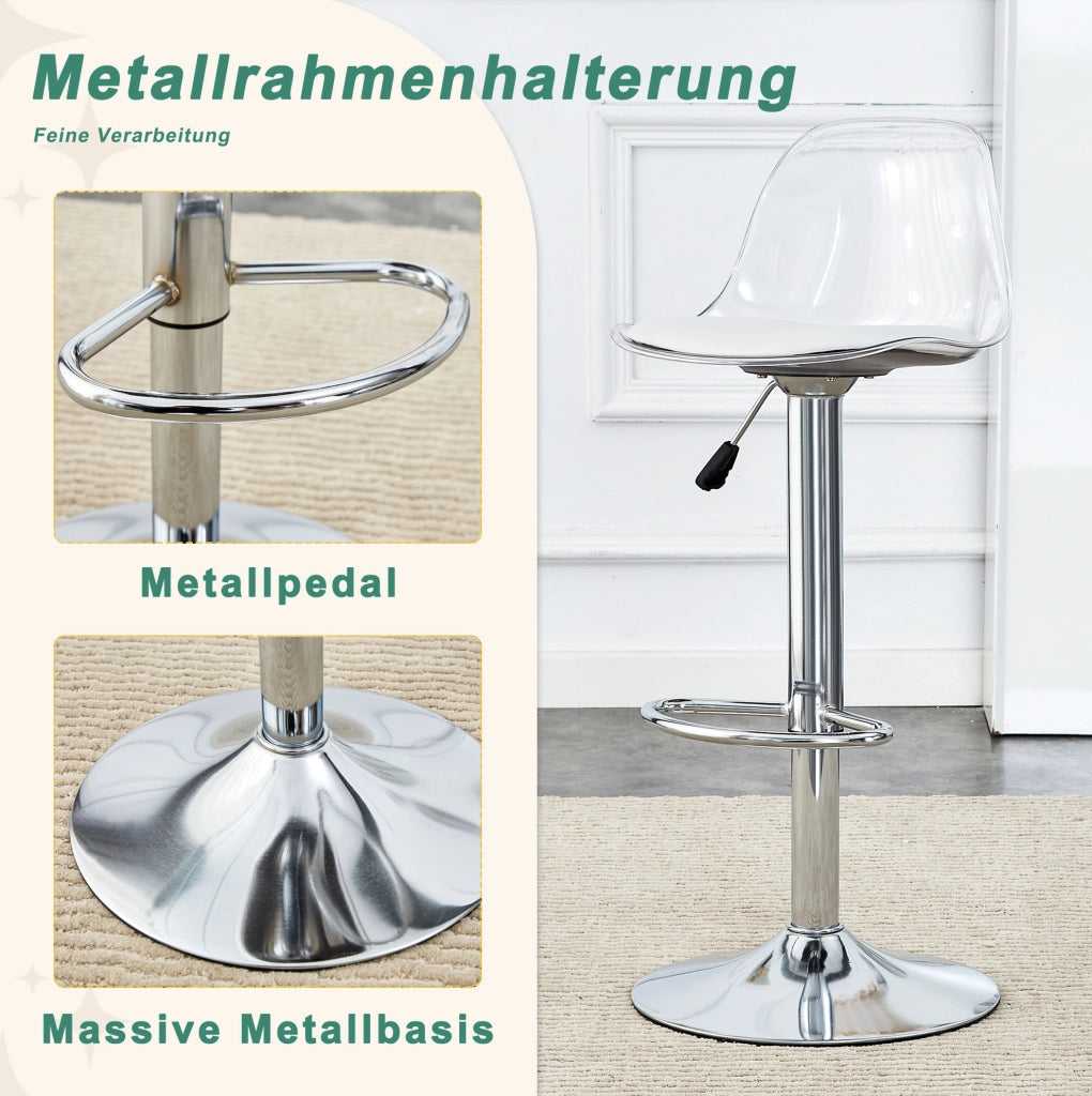 SGABELLO ALTO Regolabile 82-104 cm Bianco/Silver Set da 2 pezzi