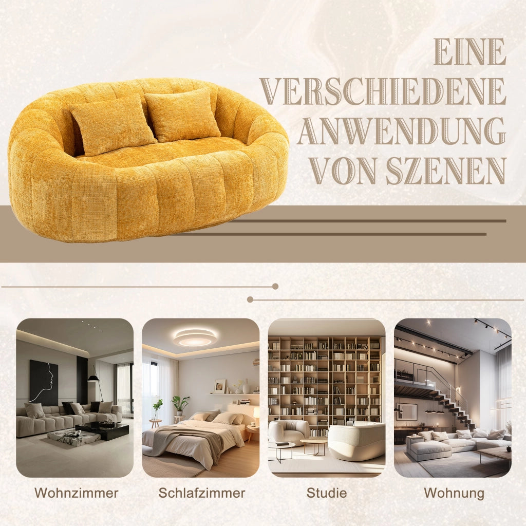 Poltrona pouf con braccioli e memory foam per soggiorno e camera in ciniglia gialla