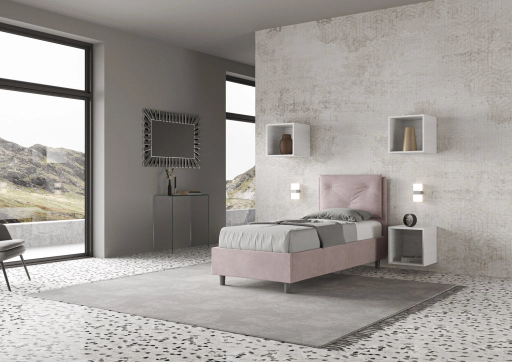 BS COM Letto singolo senza rete imbottito 90x190 microfibra glicine