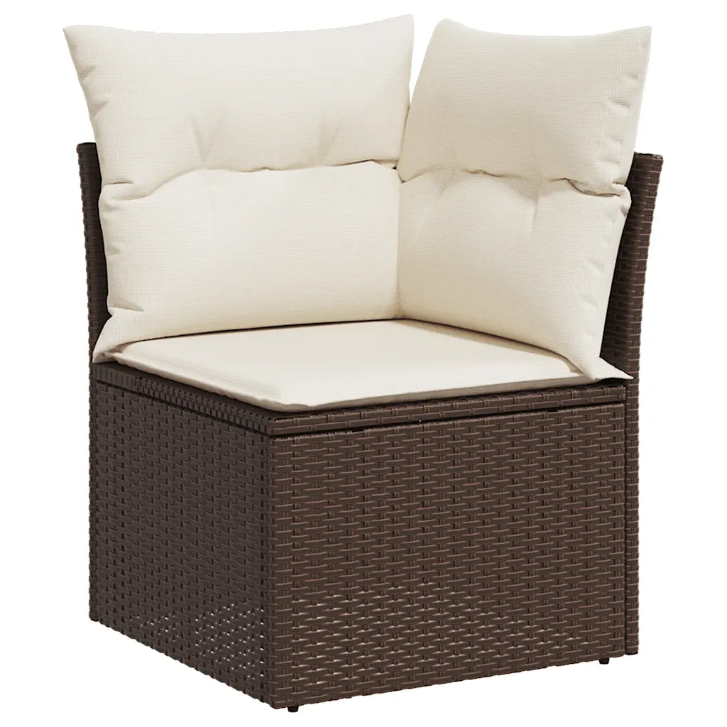 Set Divano da Giardino 3 pz | Set Salotto da Giardino con Cuscini Marrone in Polyrattan