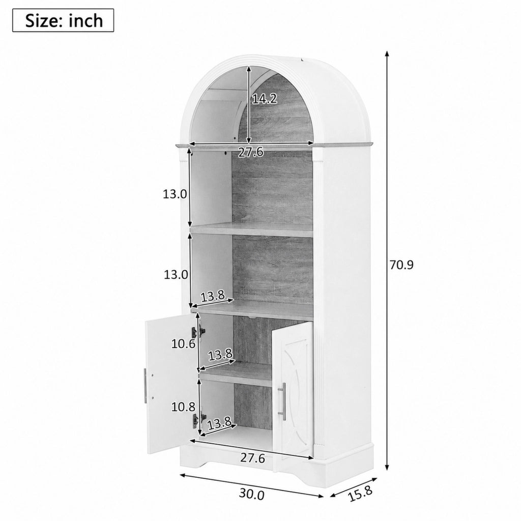Credenza alta con LED ripiano regolabile 2 ante e 3 vani aperti in MDF nero per cucina soggiorno 76,2 × 40,1 × 180 cm