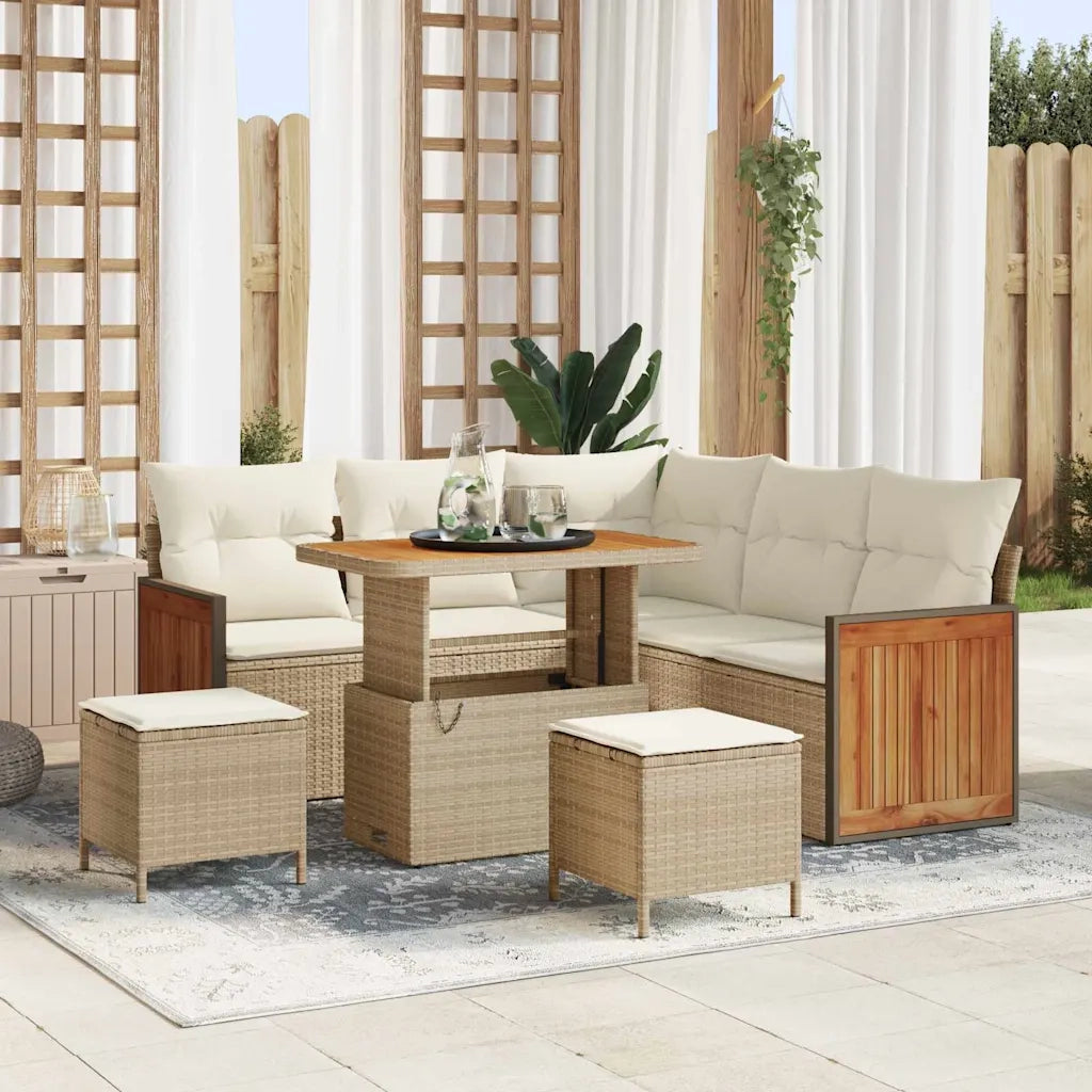 Set Divano da Giardino 9 pcs Beige e Crema polyrattan