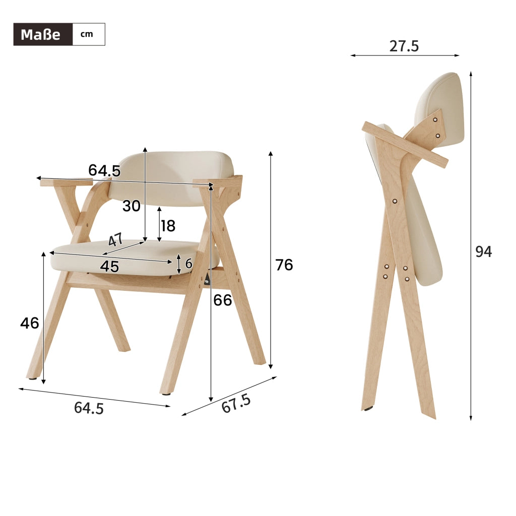SEDIA PIEGHEVOLE DA PRANZO Set da 2 pezzi Legno massello Beige con braccioli