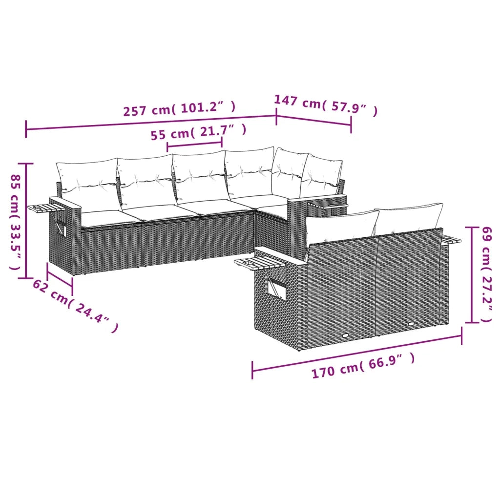 Set Divani da Giardino con Cuscini 7pz Nero Polyrattan 3226979